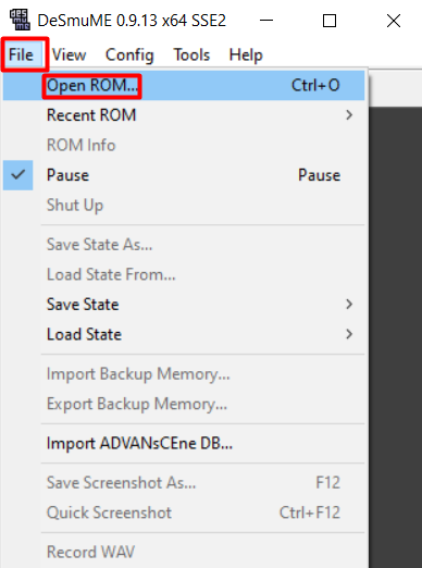 DeSmuME - File Open ROM