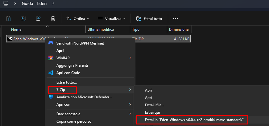 Estrazione Eden con 7-Zip