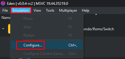 Eden - Emulation Configure