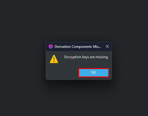 Alert encryption keys missing