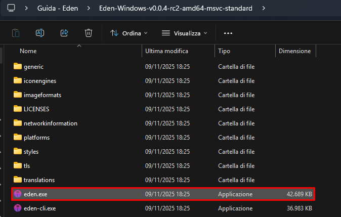 File eden.exe evidenziato