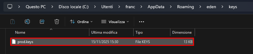 File prod.keys nella cartella keys