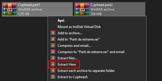 WinRAR - Extract Here