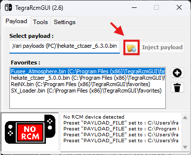 TegraRCMGUI selezione payload