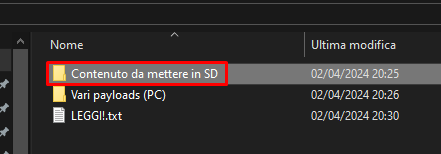 Cartella Contenuto da mettere in SD evidenziata