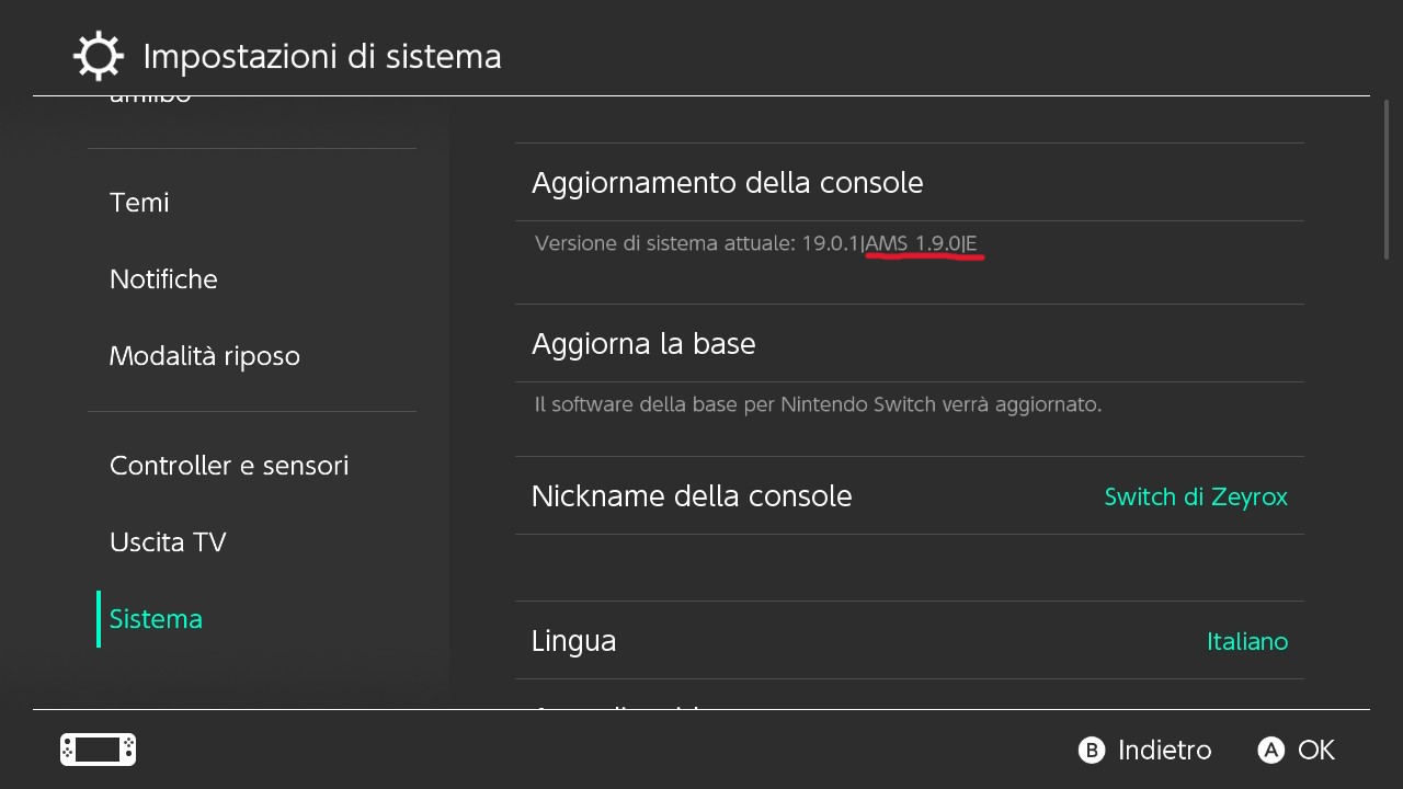 Versione sistema con Atmosphere 1.11.1