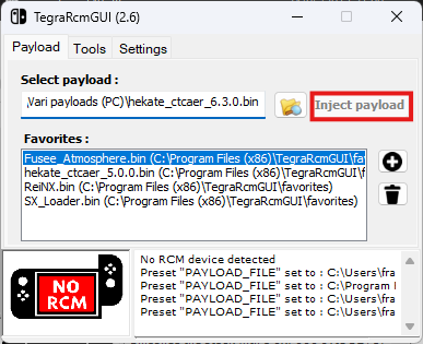 Inject payload evidenziato