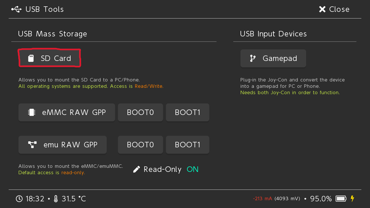 Opzione SD Card in Hekate Tools