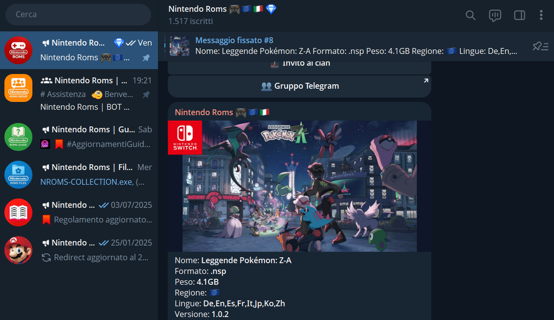 Canale Telegram Nintendo Roms