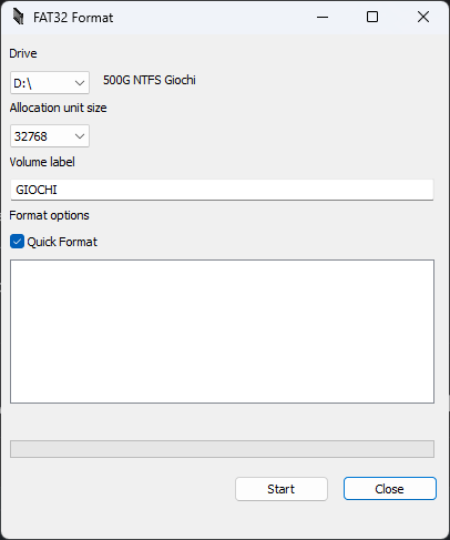 Screenshot GuiFormat con impostazioni configurate