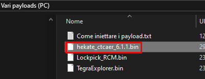 Selezione payload Hekate