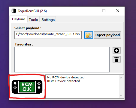TegraRCMGui con Switch connessa