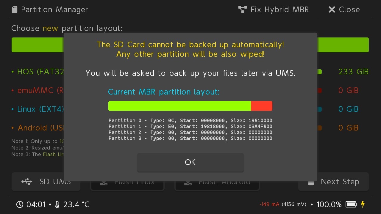Alert SD card will be wiped