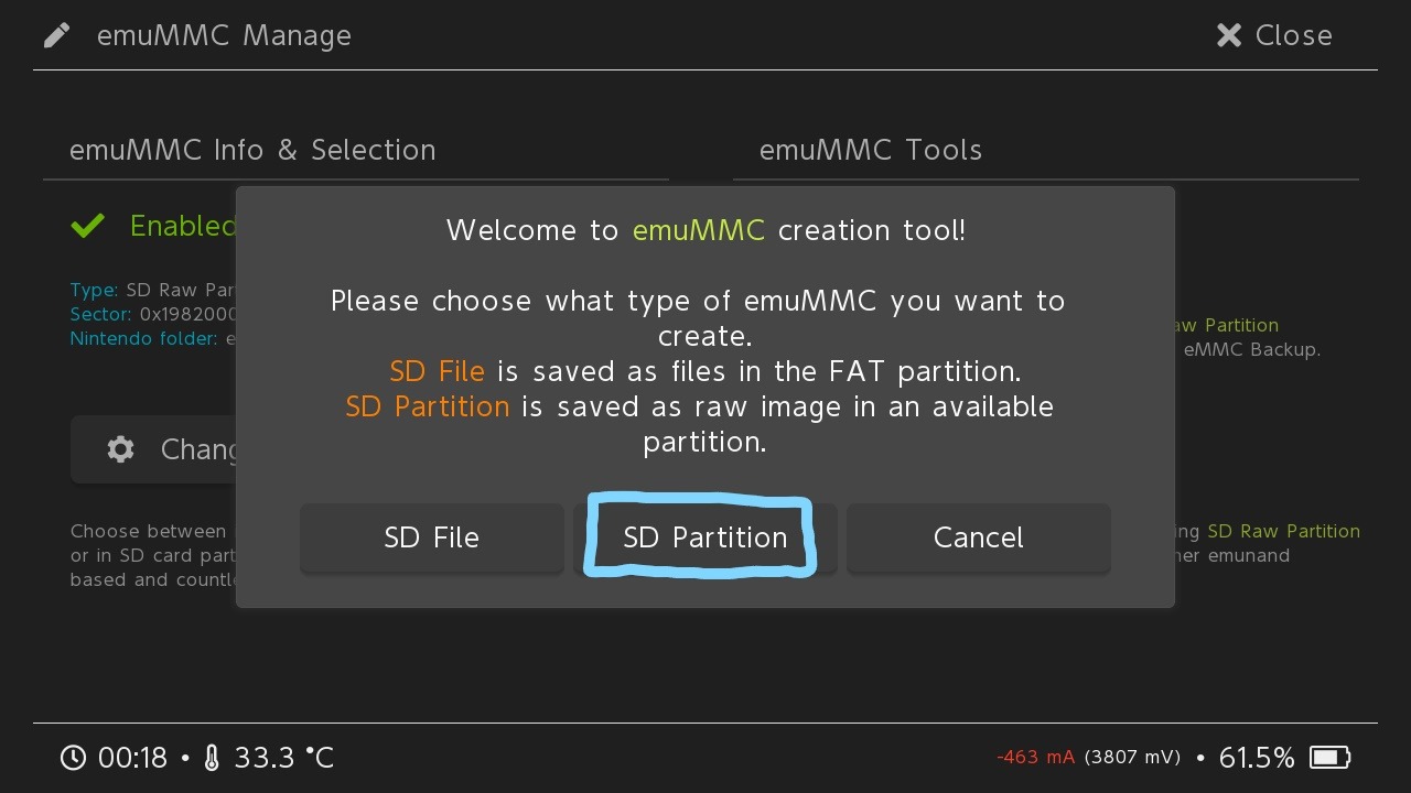 Selezione SD Partition