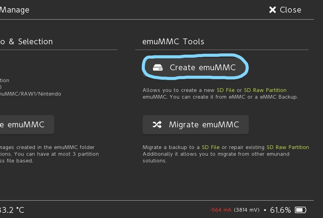 Opzione Create emuMMC