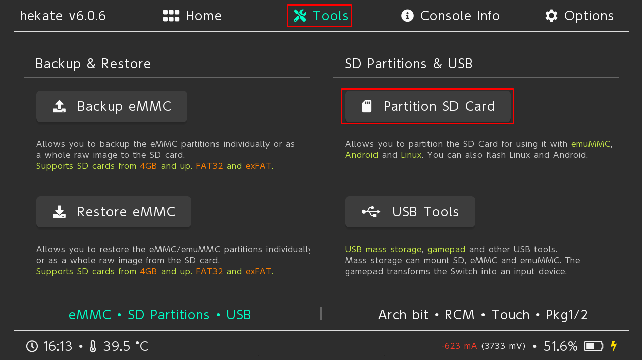 Menu Tools di Hekate