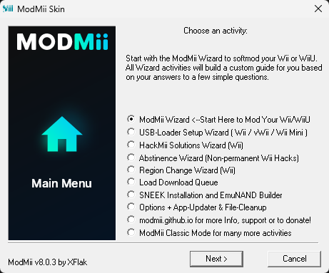 ModMii Skin - Scegli attività