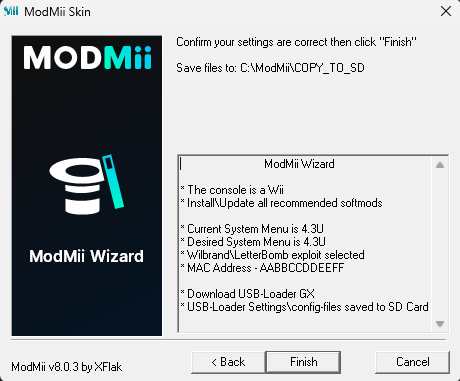 ModMii - Conferma impostazioni