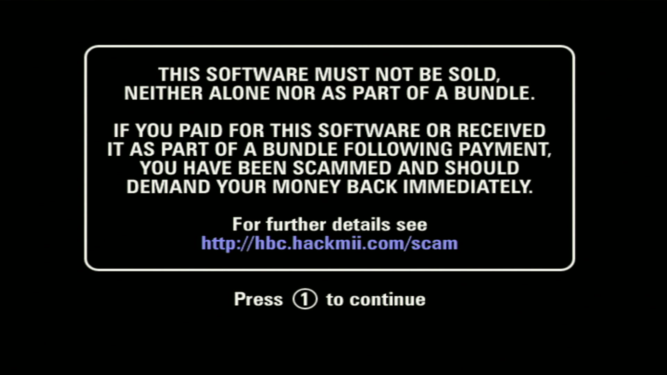 HackMii Installer - Schermata avviso scam