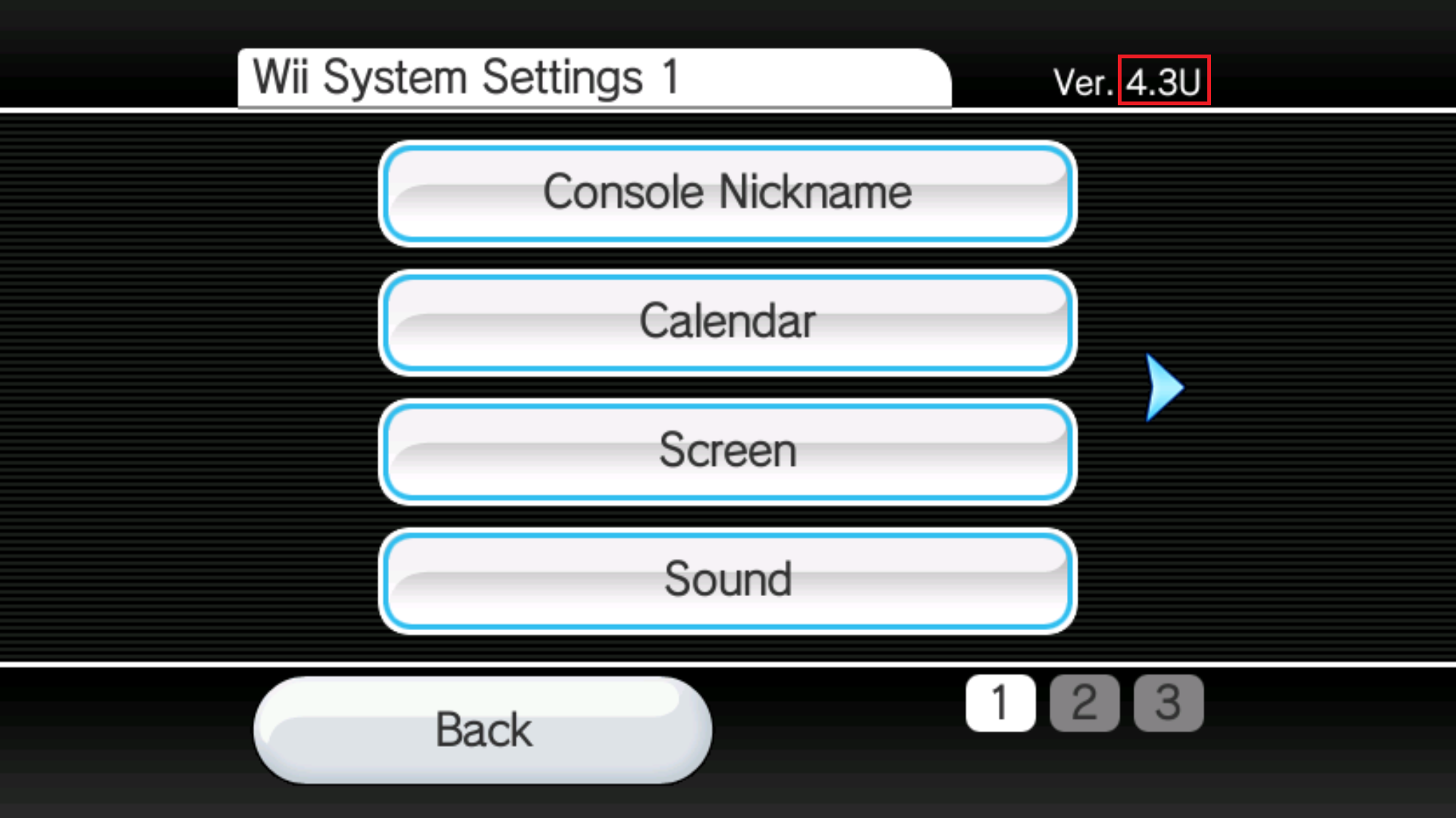 Versione sistema Wii evidenziata